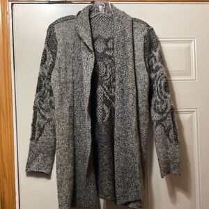 Gray Open-Front Shawl Collar Women's Sweater Cardigan L